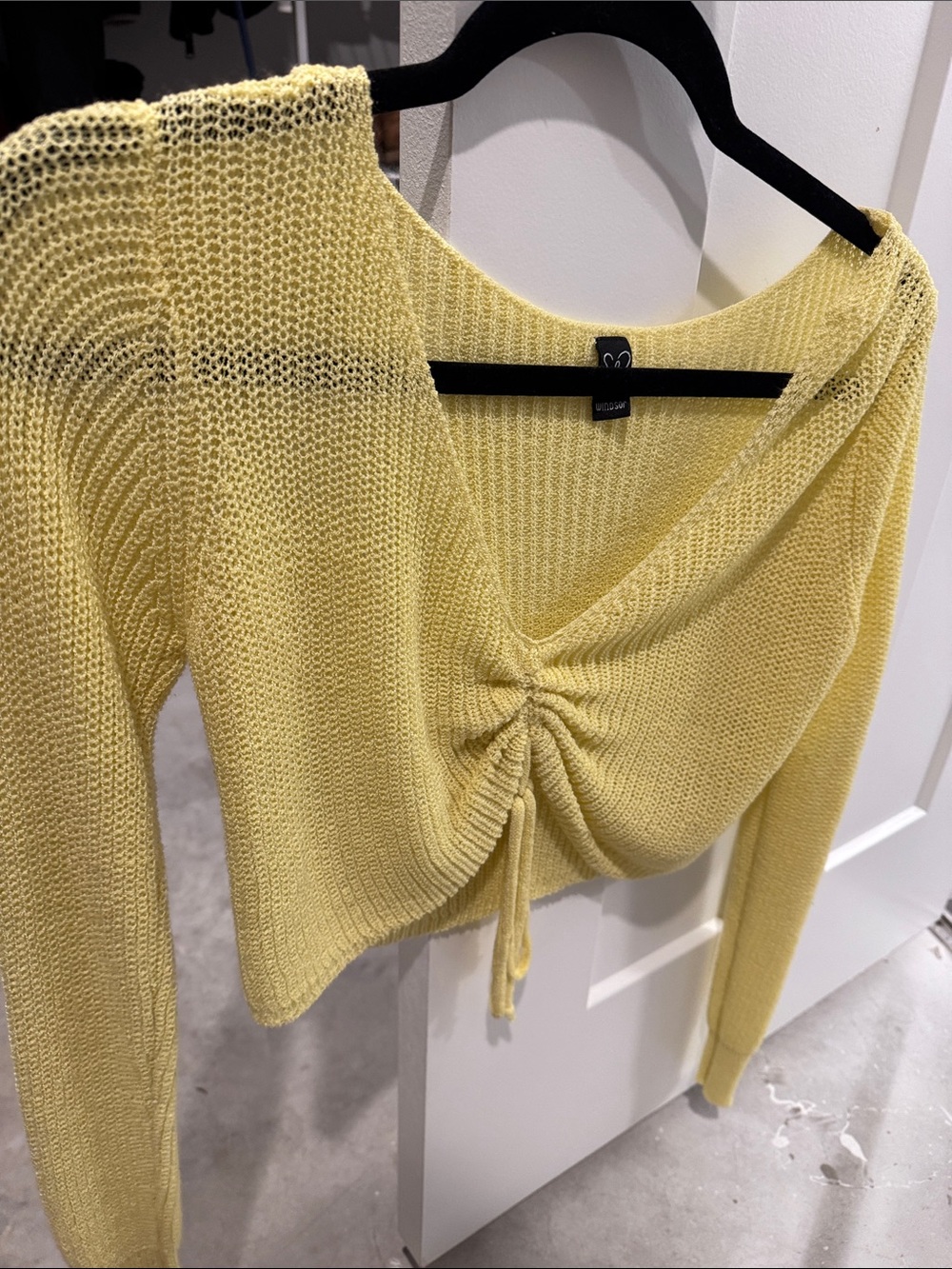Windsor Yellow Knit Cropped Drawstring Sweater Top